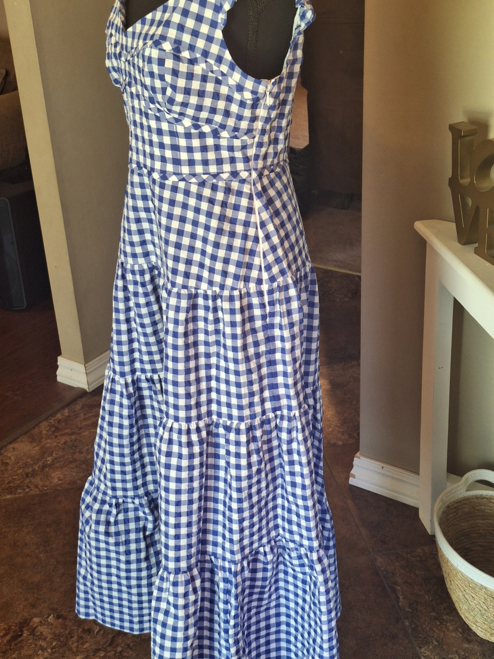 Farm Girl Kate Spade Blue and White Gingham Ruffle Dress Sz 8 - Picture 12 of 16